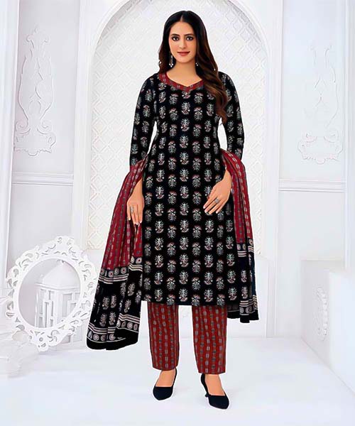 Black Cotton Casual Wear Salwar Kameez in oxford