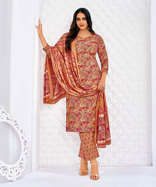 Orange Cotton Casual Wear Salwar Kameez in oxford