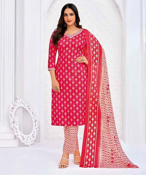 Red Cotton Casual Wear Salwar Kameez in oxford