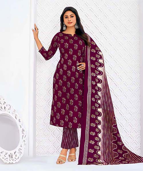 Purple Cotton Casual Wear Salwar Kameez in oxford
