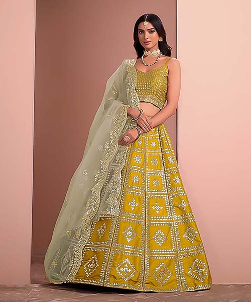 Yellow  Art Silk Designer Lehenga