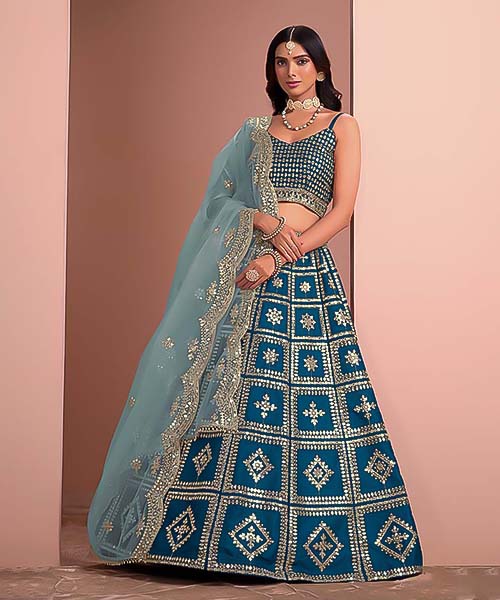 Blue Art Silk Designer Lehenga