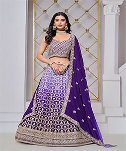 Blue Chinon Designer Lehenga