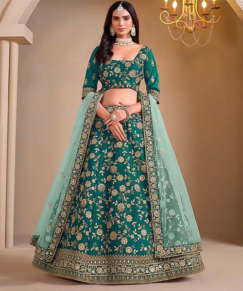 Green Silk Designer Lehenga in portugal