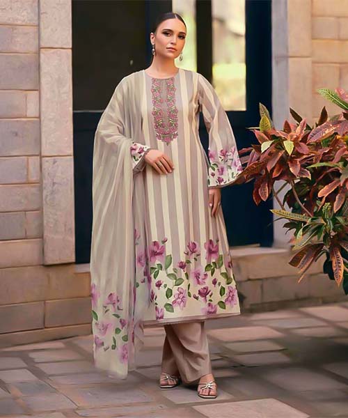 Grey Jam Satin Casual Wear Salwar Kameez