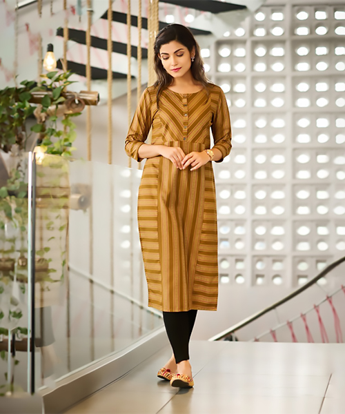 Brown Cotton Printed Kurtis