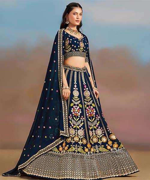 Blue  Georgette  Designer Lehenga