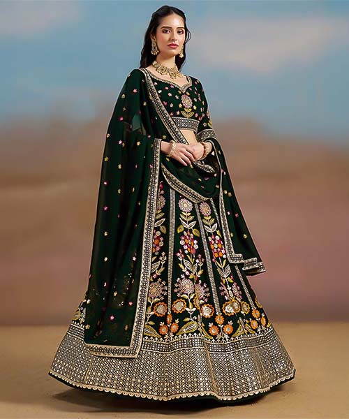 Green  Georgette  Designer Lehenga