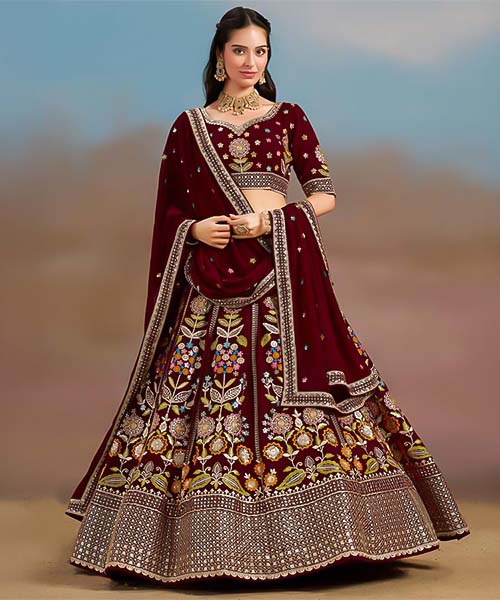 Red  Georgette  Designer Lehenga
