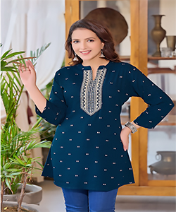 Blue Rayon Printed Kurtis