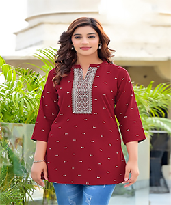 maroon Rayon Printed Kurtis