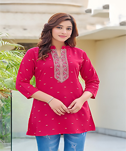 Pink Rayon Printed Kurtis