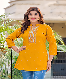 Yellow Rayon Printed Kurtis