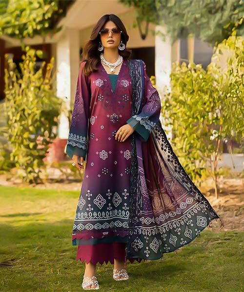 Magenta  Lawn Cotton Printed Salwar Kameez