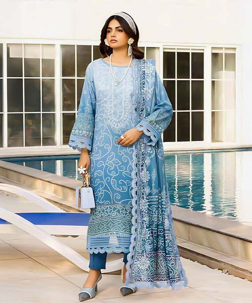Blue Lawn Cotton Printed Salwar Kameez