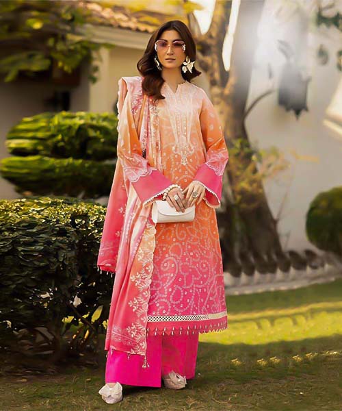 Orange  Lawn Cotton Printed Salwar Kameez