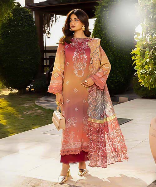 Orange  Lawn Cotton Printed Salwar Kameez