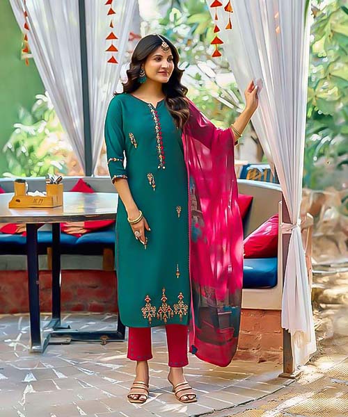 Green  Viscose Casual Wear Kurti