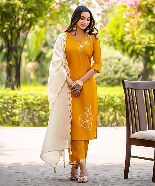 Yellow  Viscose Casual Wear Salwar Kameez in canterbury