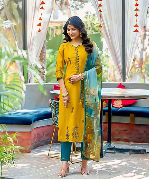 Yellow Viscose Casual Wear Kurti