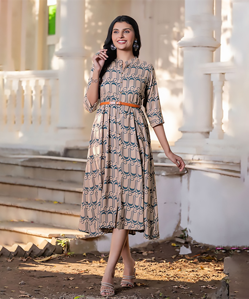 Peach Rayon  Casual Kurtis