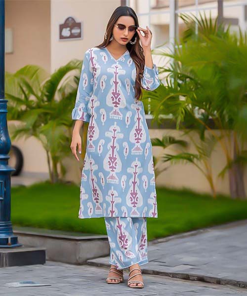 Blue  Rayon Print Printed Kurti in miami