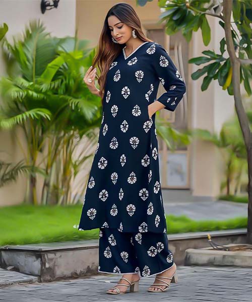 Blue  Rayon Print Printed Kurti in miami
