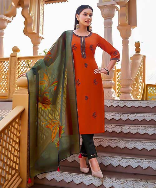 Orange  Viscose Silk Casual Wear Salwar Kameez in san jose