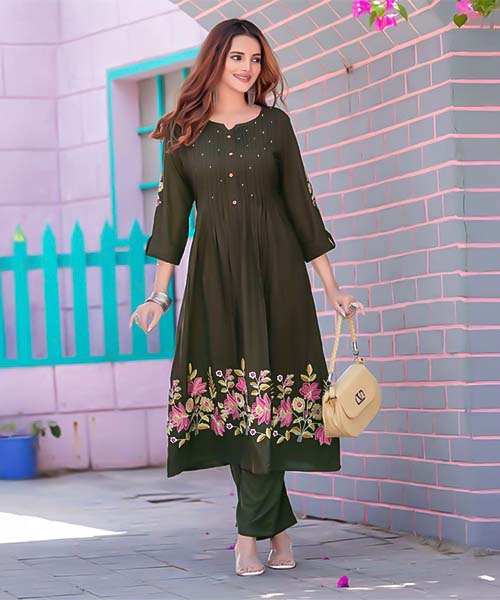 Olive Green Rayon Casual Wear Kurti in reading