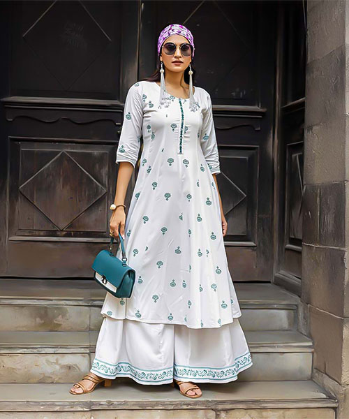 White  Rayon Casual Wear Kurti
