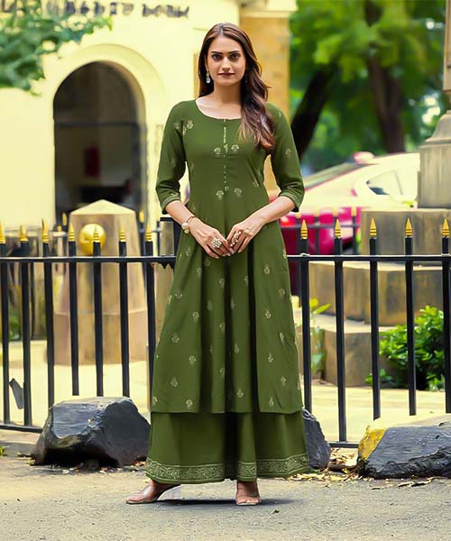Green  Rayon Casual Wear Kurti