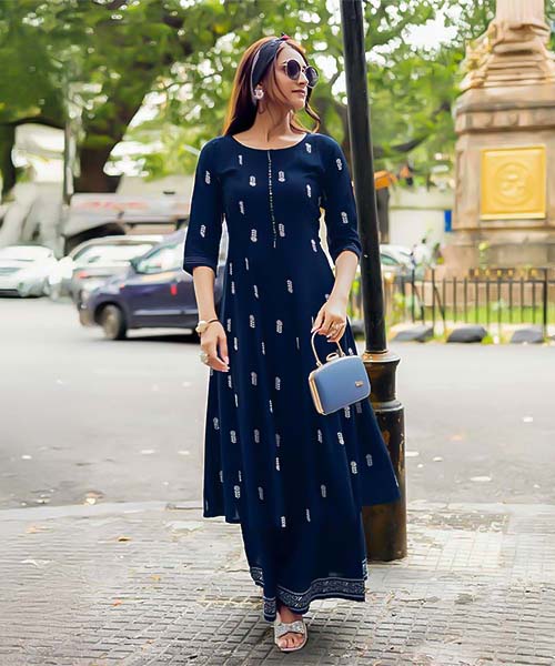 Blue Rayon Casual Wear Kurti