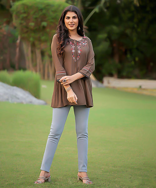 Brown  Rayon Casual Wear Kurti