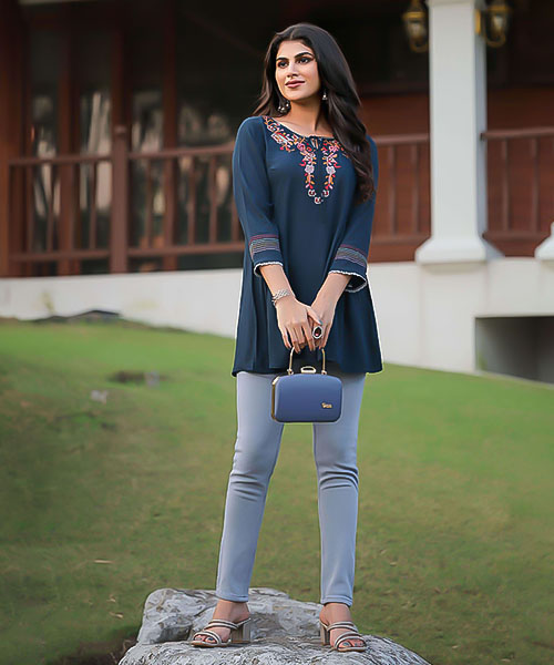 Blue Rayon Casual Wear Kurti