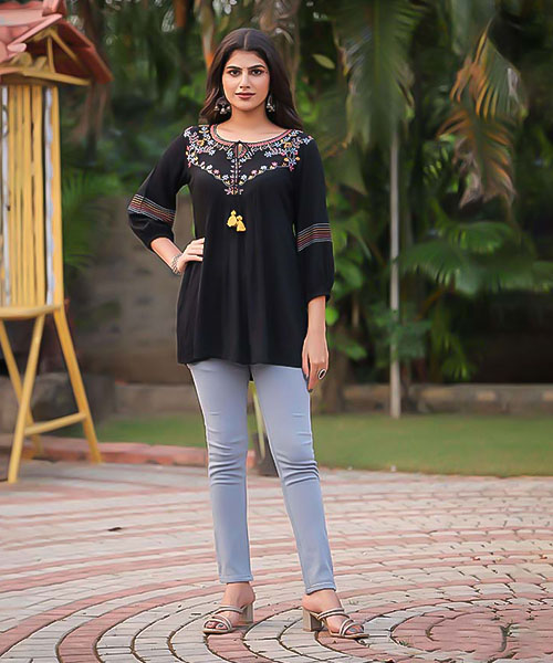 Black Rayon Casual Wear Kurti