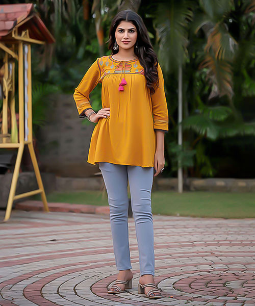 Yellow Rayon Casual Wear Kurti