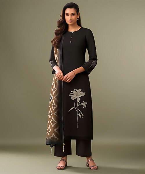 Black Lawn Cotton Party Wear Salwar Kameez in san jose