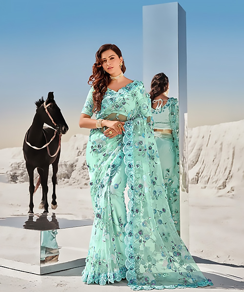 Sky blue Net Designer Saree