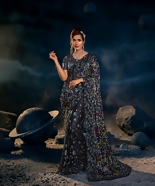 Black Net Designer Saree