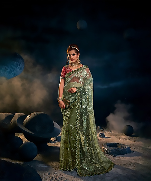 Sea green Net Designer Saree