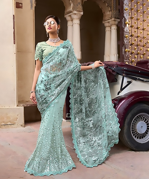 Sky blue Net Designer Saree