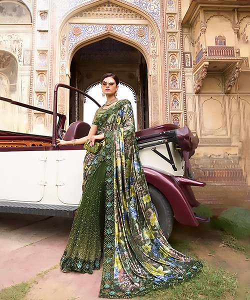 Sea green Net Designer Saree