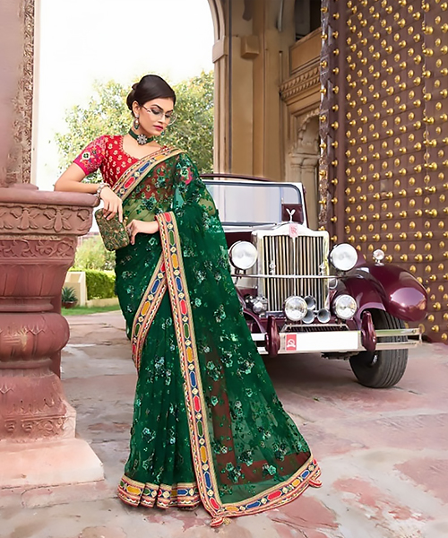 Green Net Designer Saree