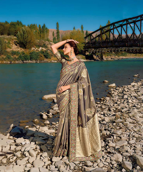 Brown Silk Designer Saree