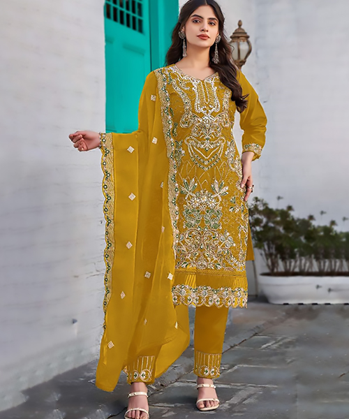 Yellow ORGANZA Partywear Suit