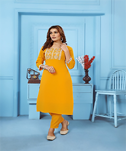 Yellow Rinkal Cotton Partywear Kurtis