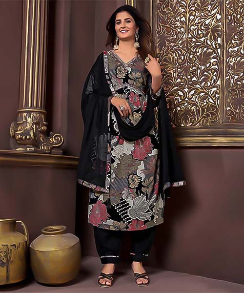 Black  Rayon Printed Salwar Kameez in mumbai