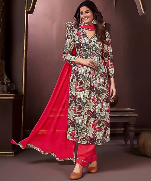 Red Rayon Printed Salwar Kameez in mumbai