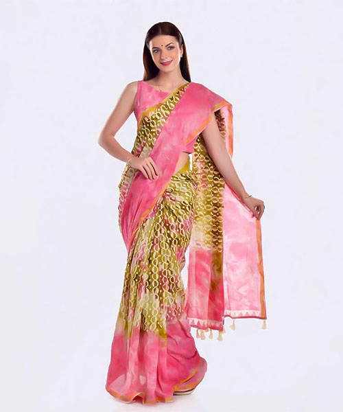 Pink  Viscose  Casual Wear Saree