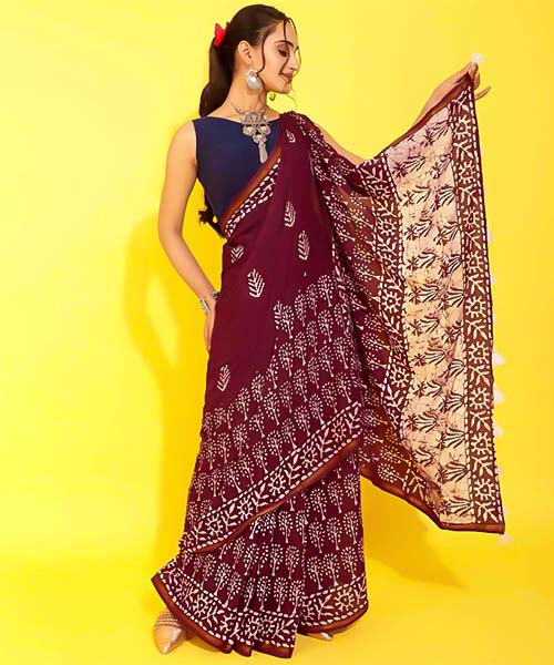 Red  Viscose  Casual Wear Saree